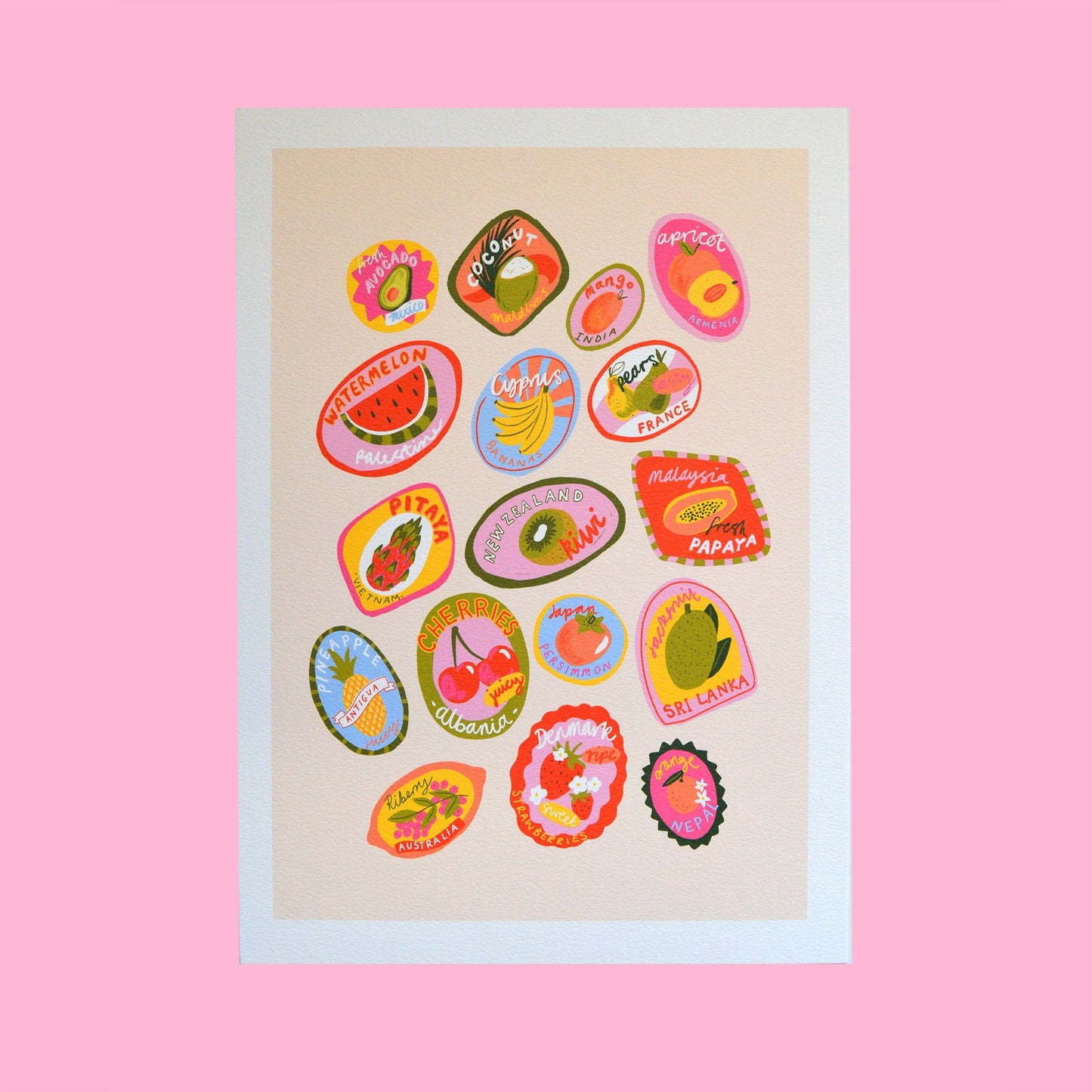 Fruit stickers Art Print: A3