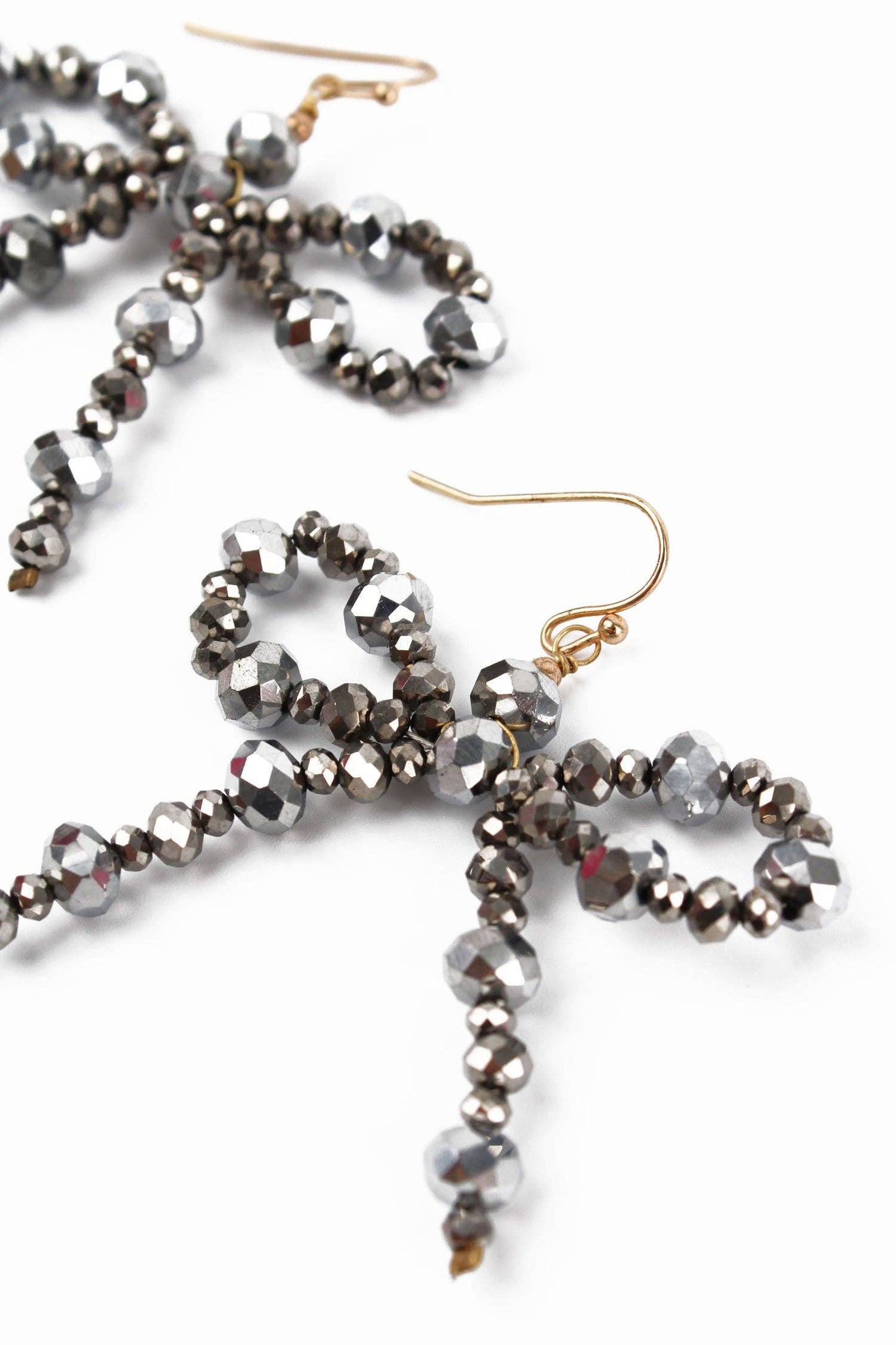 SILVER BOW BEADED EARRINGS