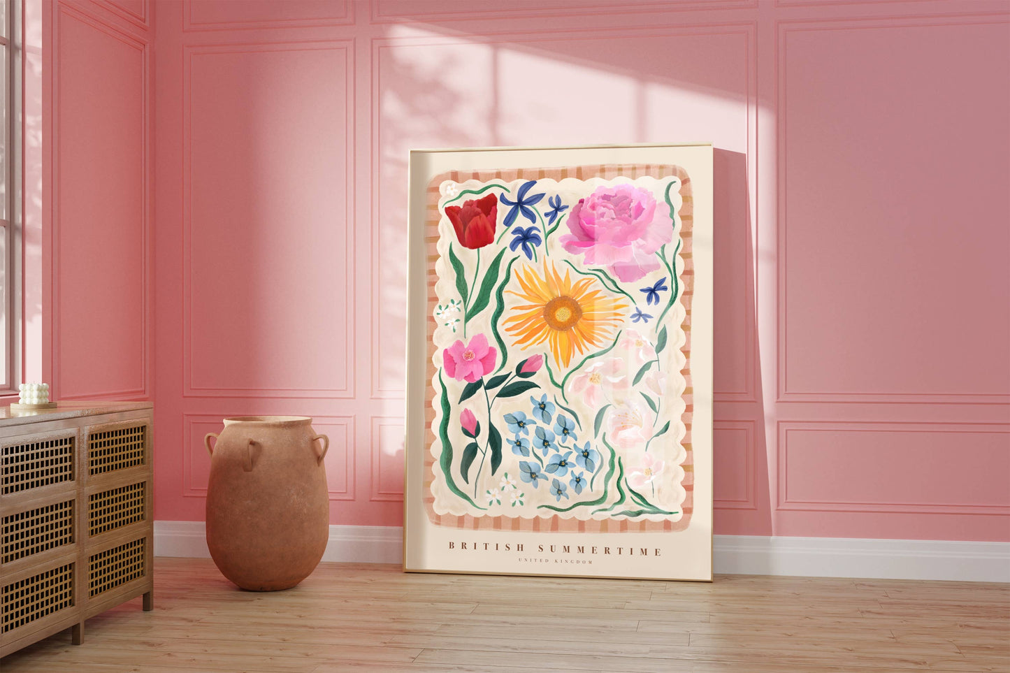 British Summertime, Art Print, Colourful Art, Floral Art: A4