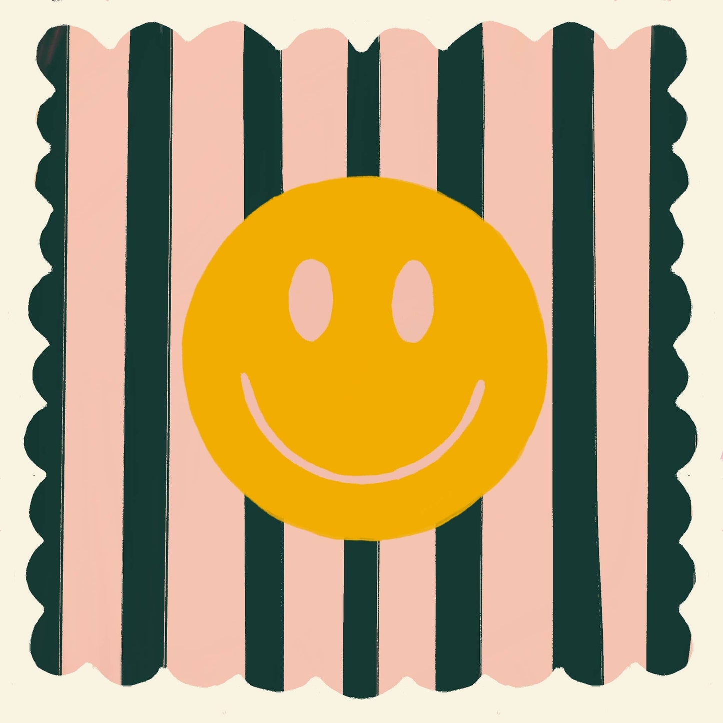 Dark Green Stripey Smileys, Dopamine Decor, Maximalist, : 14 x 14 Inches