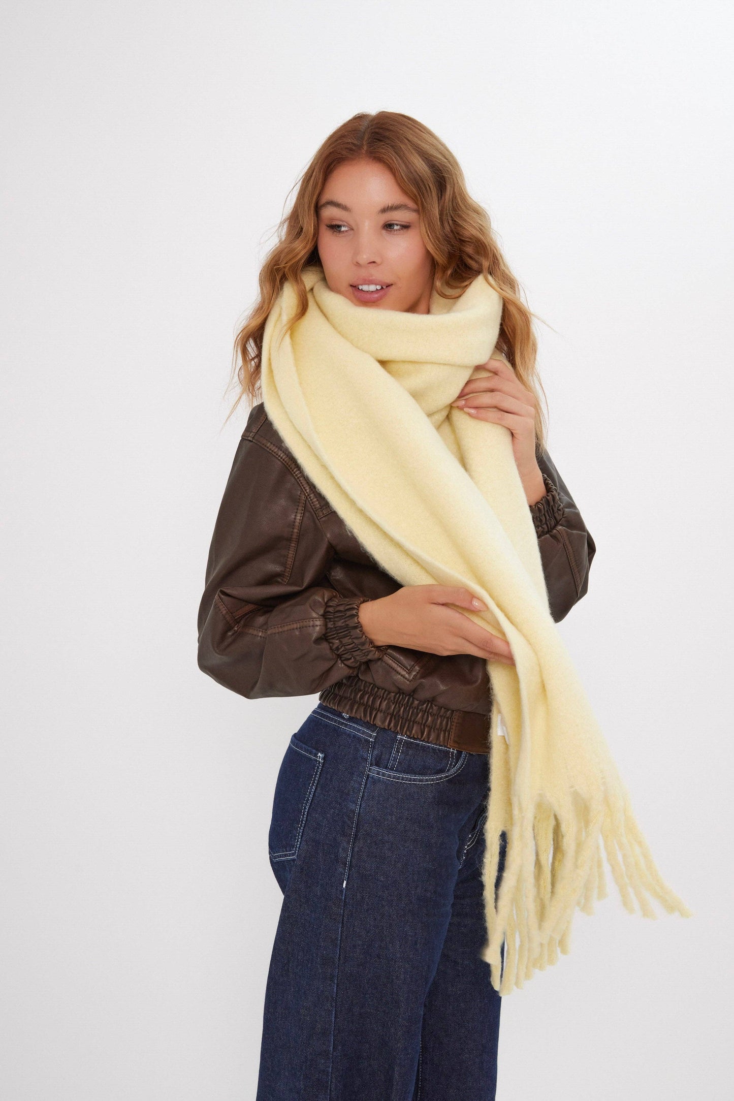Oversized Chunky Blanket Scarf in Butter Yellow: Yellow