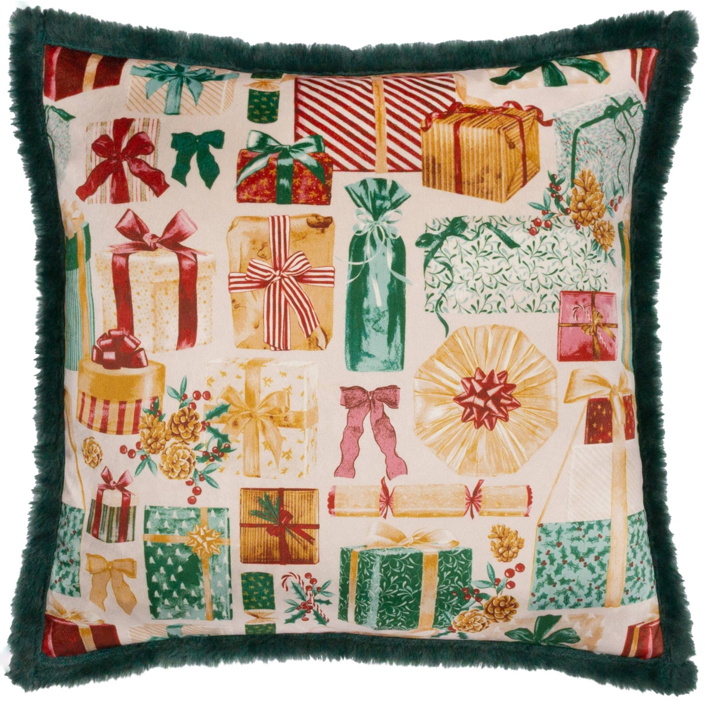 All Wrapped Up Cushion Emerald/Red: Emerald Red / Polyester Filled / 50 x 50cm