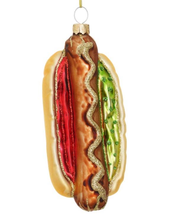 Hot Dog Decorative Glass Hanging Ornament