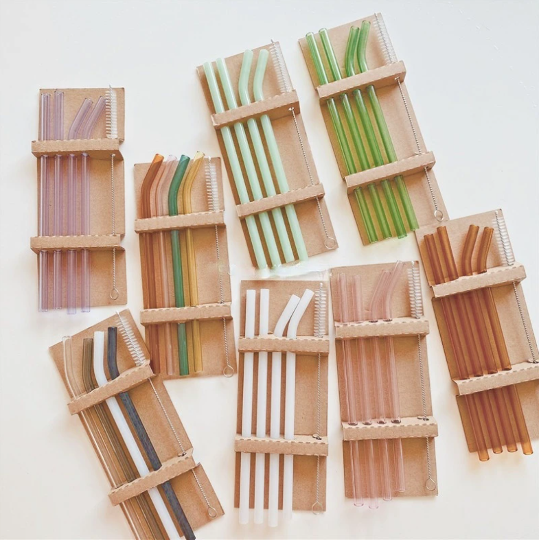 Set of 4 Glass Straws: Colorful