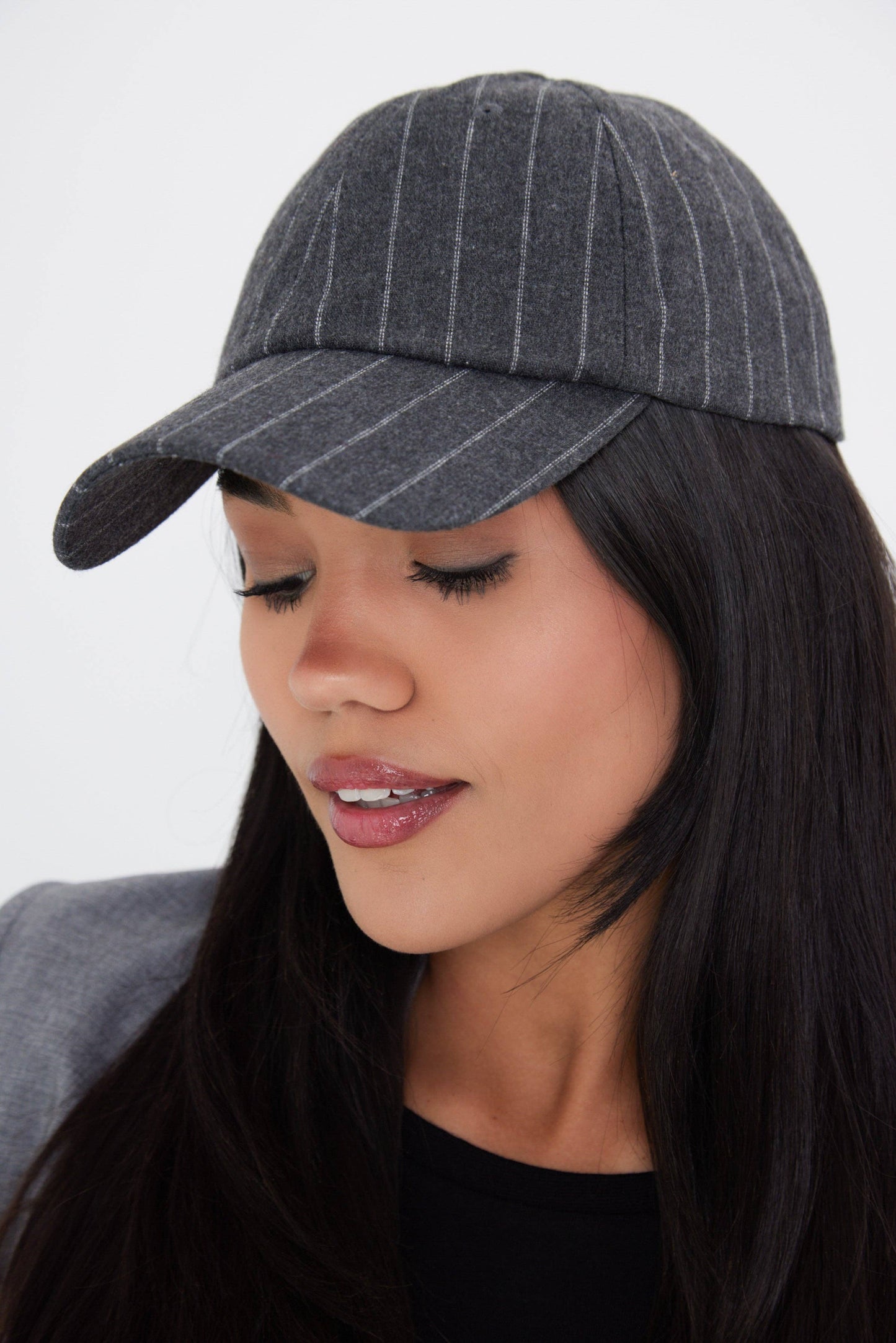Pinstripe Baseball Cap in Charcoal Grey: Charcoal Grey