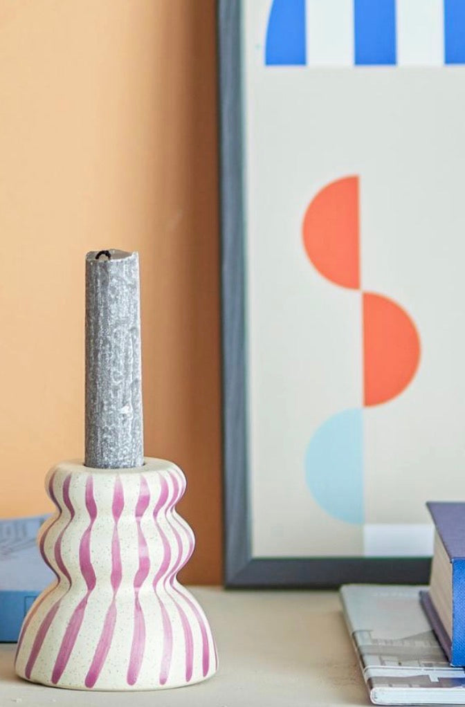 Gabin Purple stoneware candle holder
