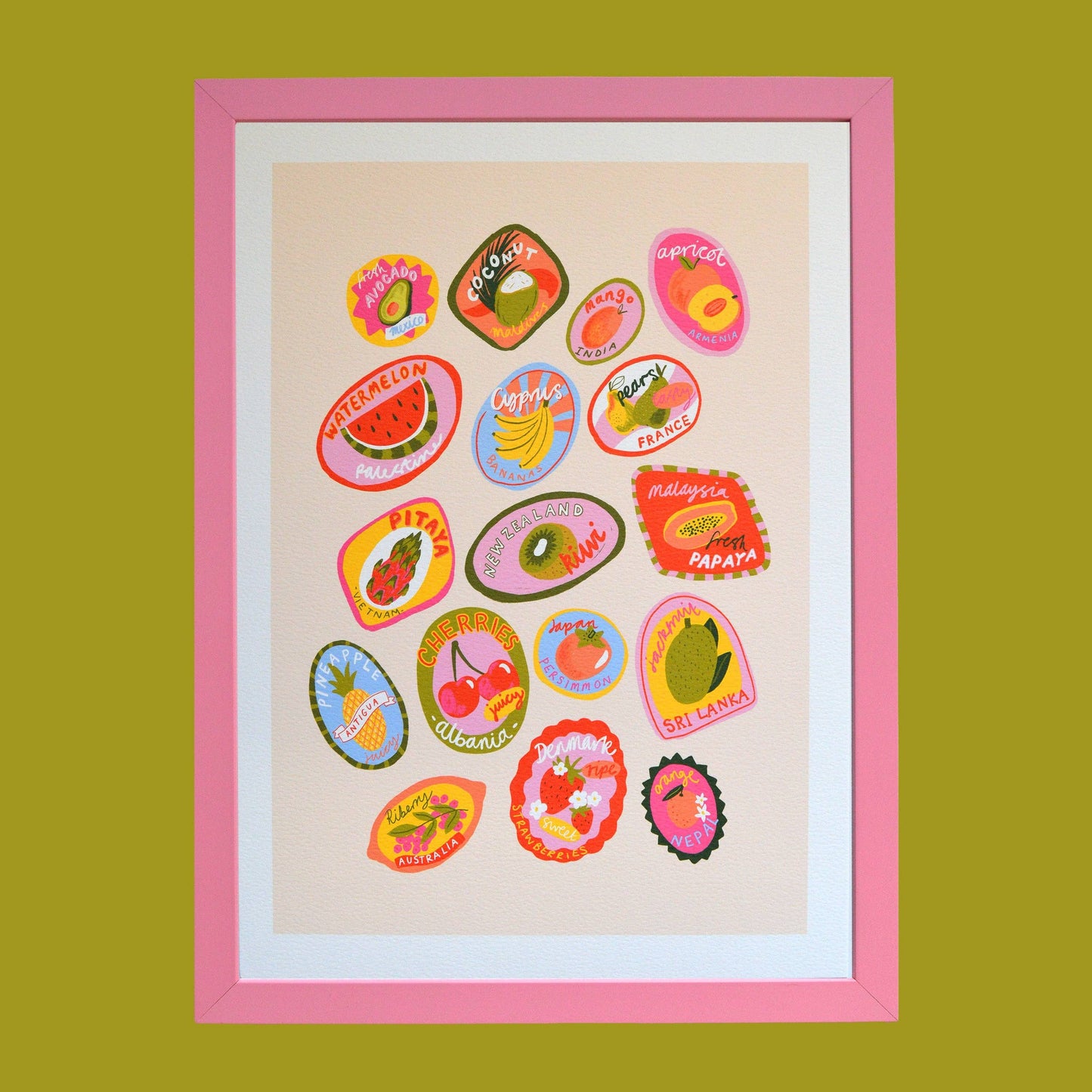 Fruit stickers Art Print: A3