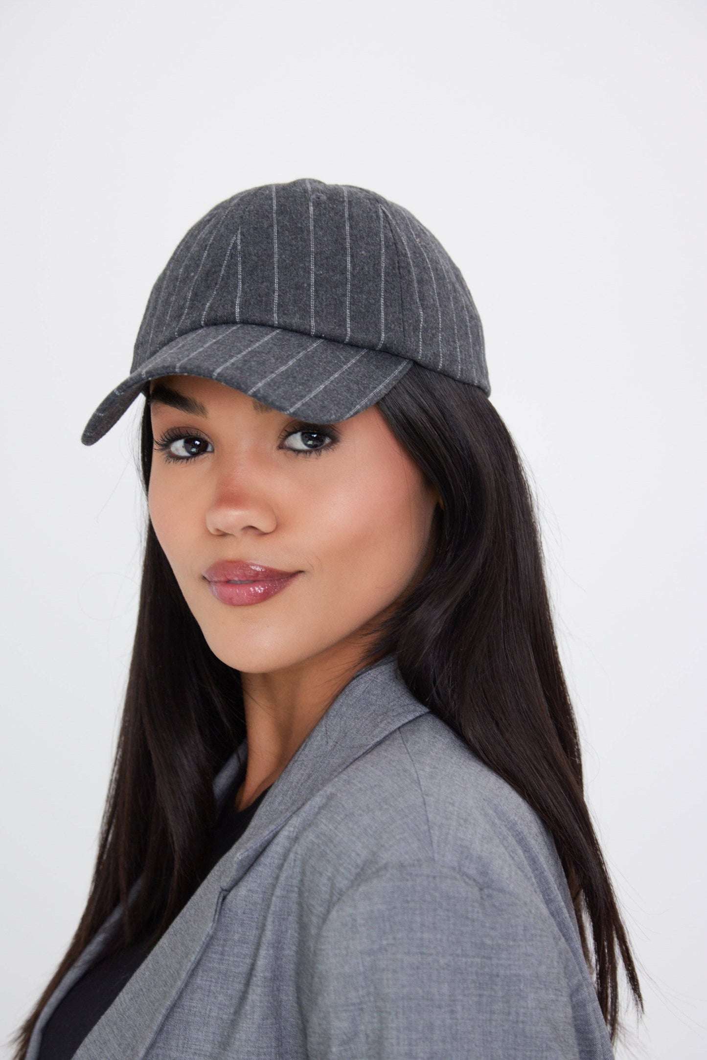 Pinstripe Baseball Cap in Charcoal Grey: Charcoal Grey