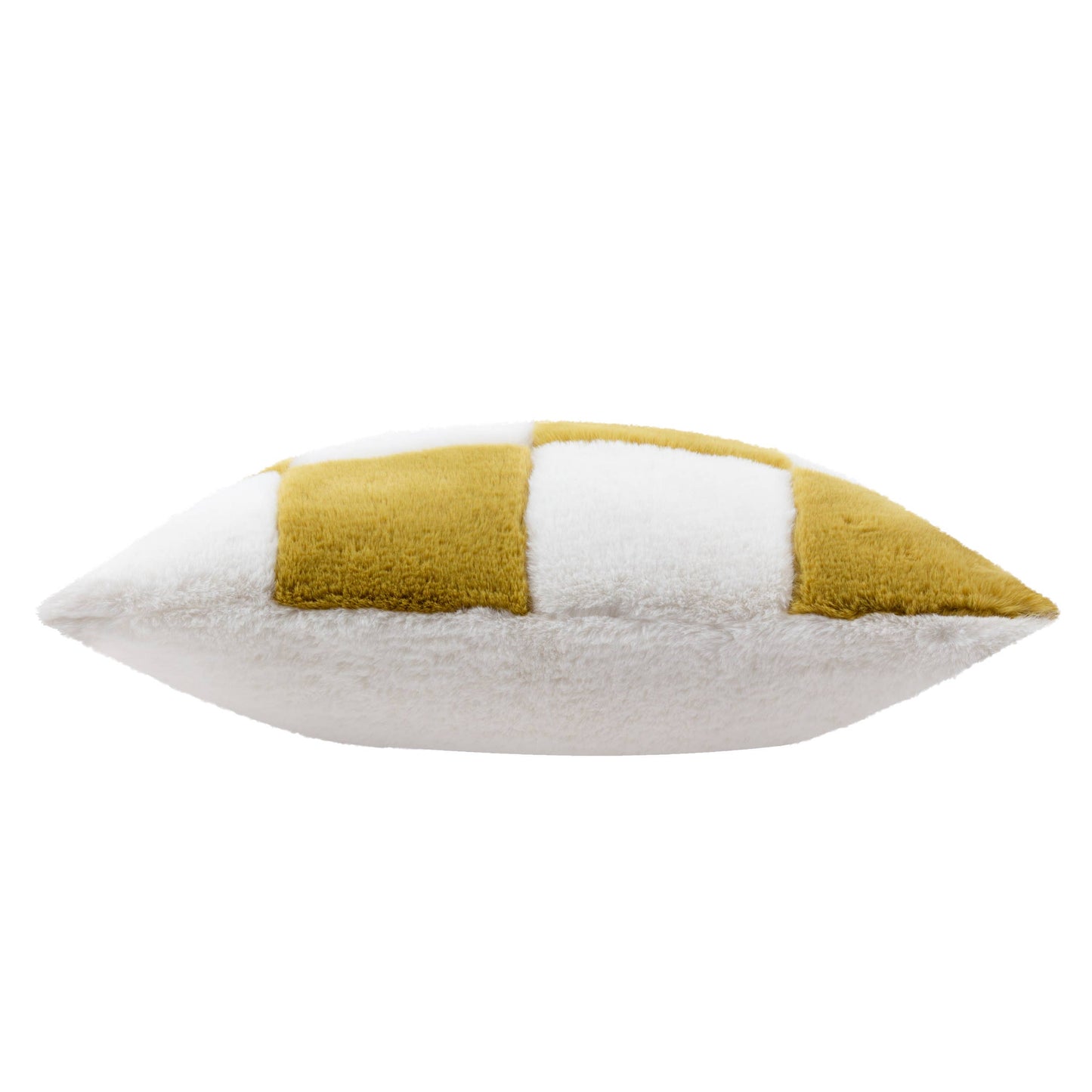 Cozee Check Faux Fur Cushion Olive: Olive / Polyester Filled / 50 x 50cm