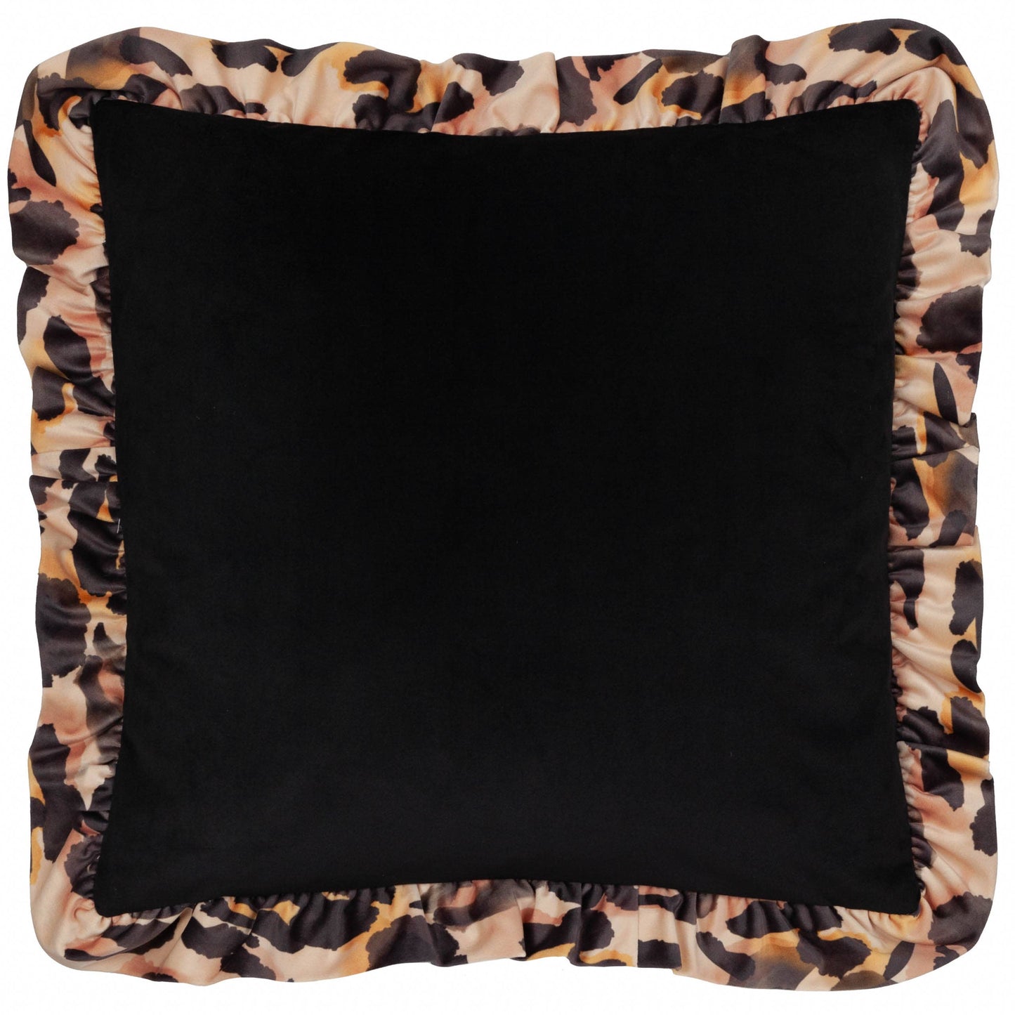 Leopard Printed Velvet Ruffle Cushion Multi: Multi / Feather Filled / 45 x 45cm