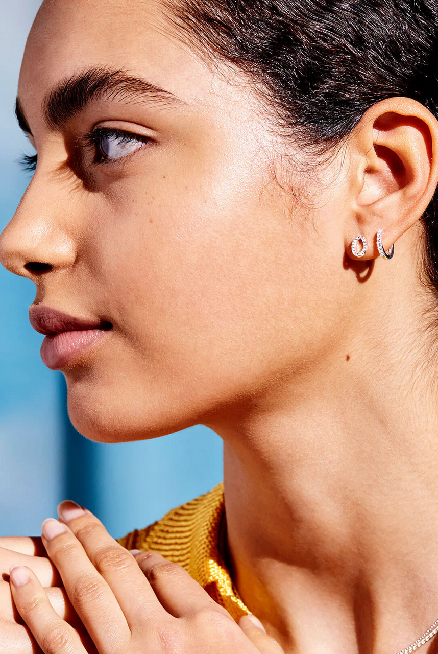 Estella Bartlett Pave Set Hoop with White Cz Silver Plated Earrings