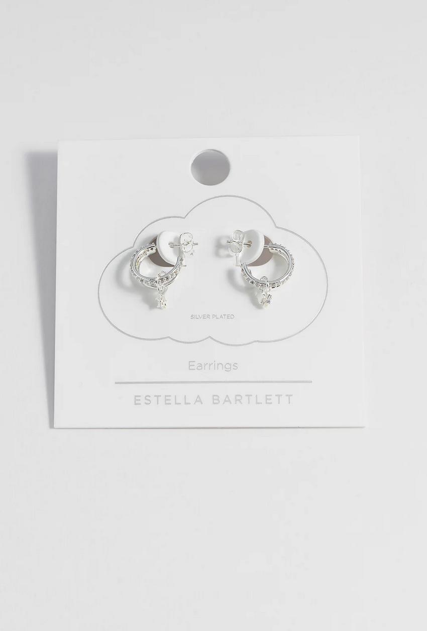 Estella Bartlett Duo Pave Star Hoops Silver Plated Earrings