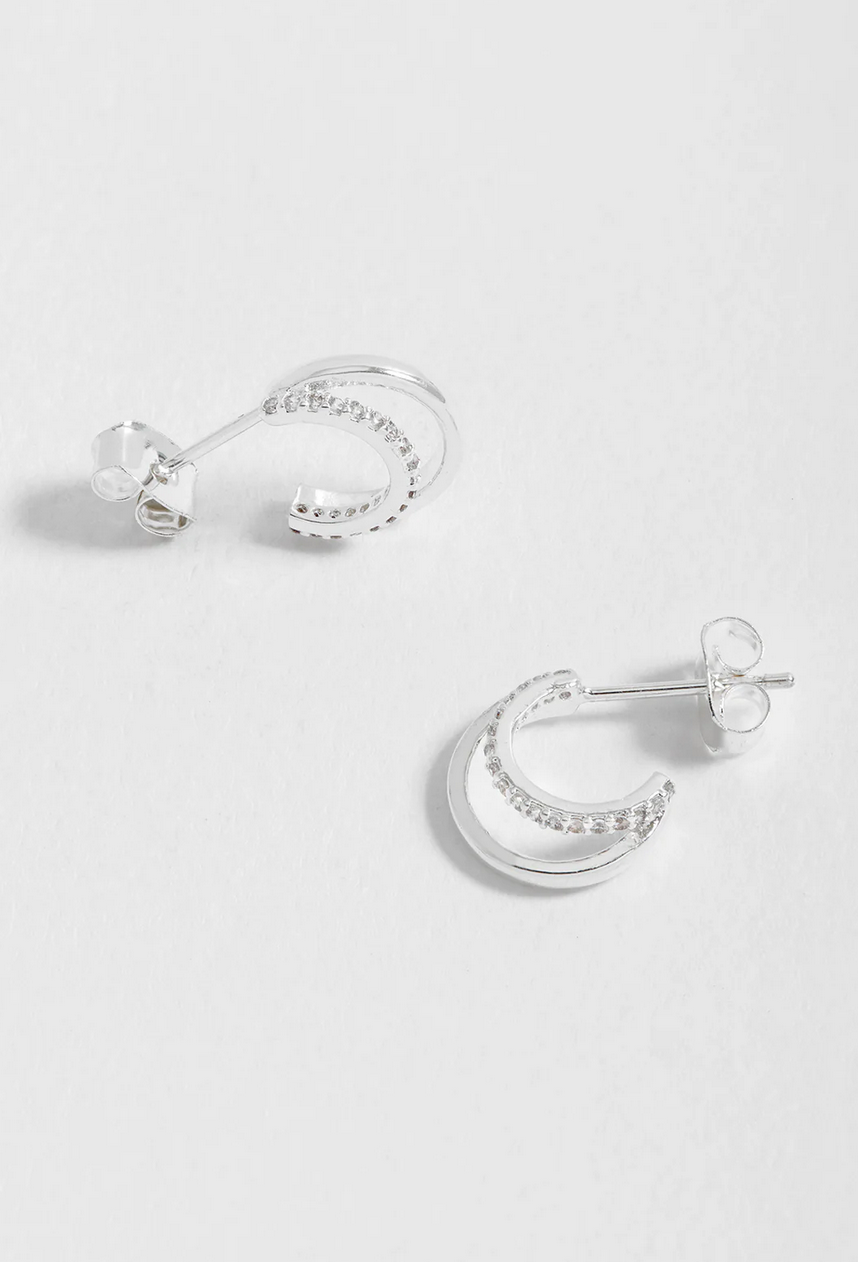 Estella Bartlett Pave Curl Hoop Silver Plated Earrings