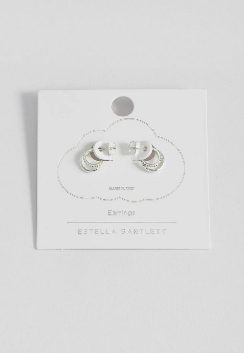 Estella Bartlett Pave Curl Hoop Silver Plated Earrings