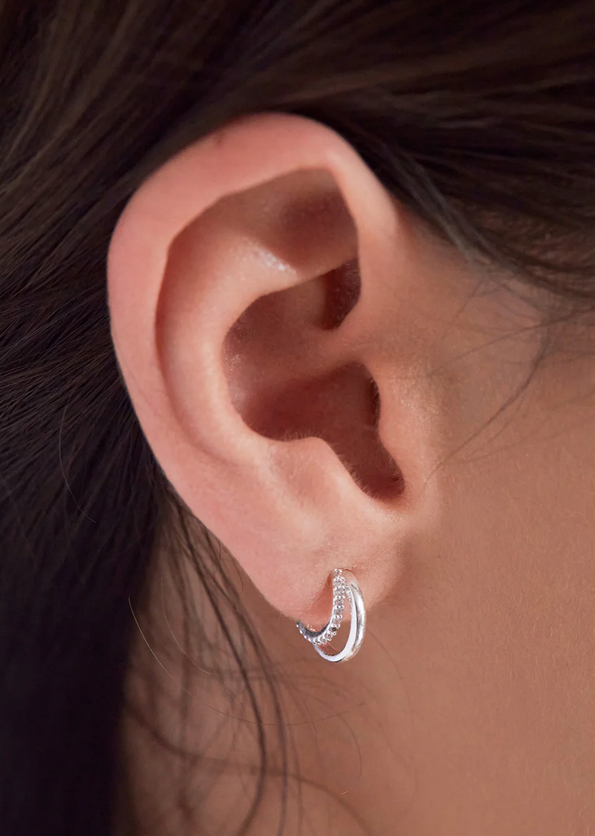 Estella Bartlett Pave Curl Hoop Silver Plated Earrings