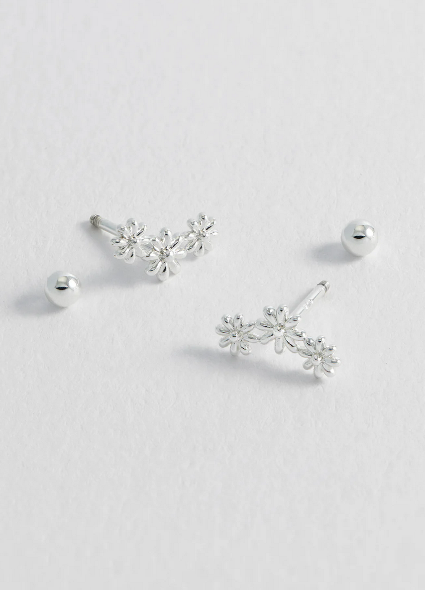 Estella Bartlett Triple Flower Silver Plated Earrings