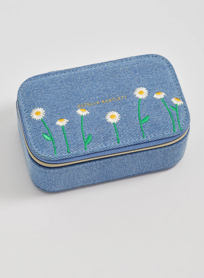 Estella Bartlett Daisy Embroidered Denim Mini Jewellery Box