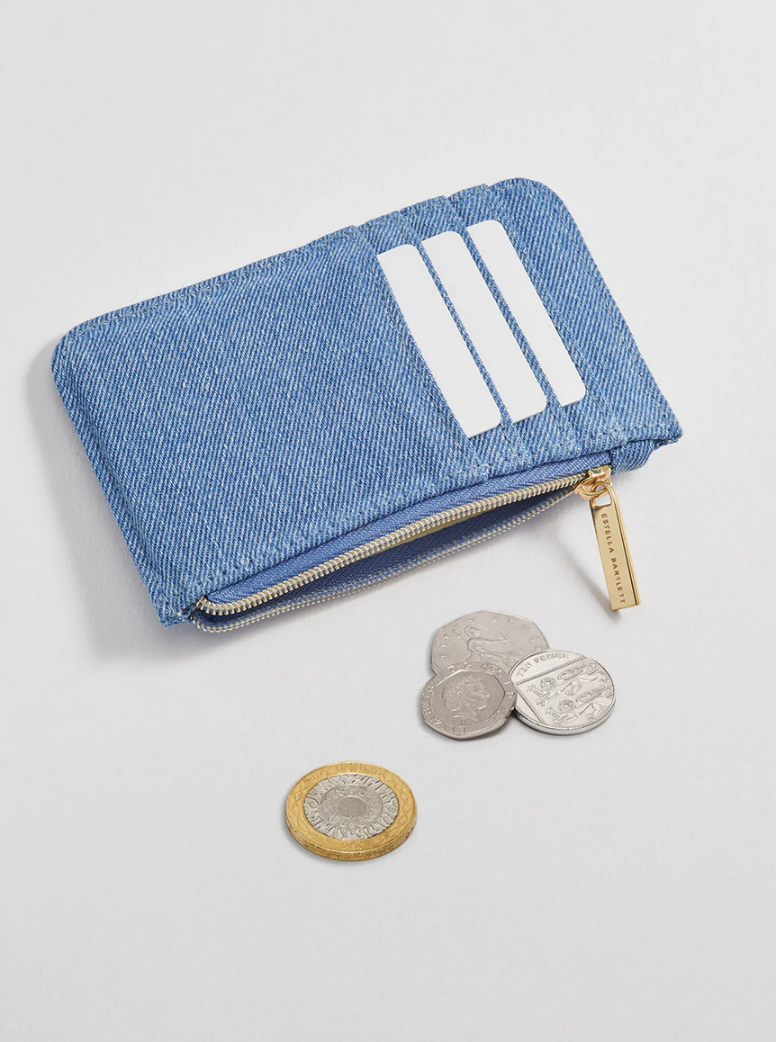 Estella Bartlett Daisy Embroidered Denim Card & Coin Purse