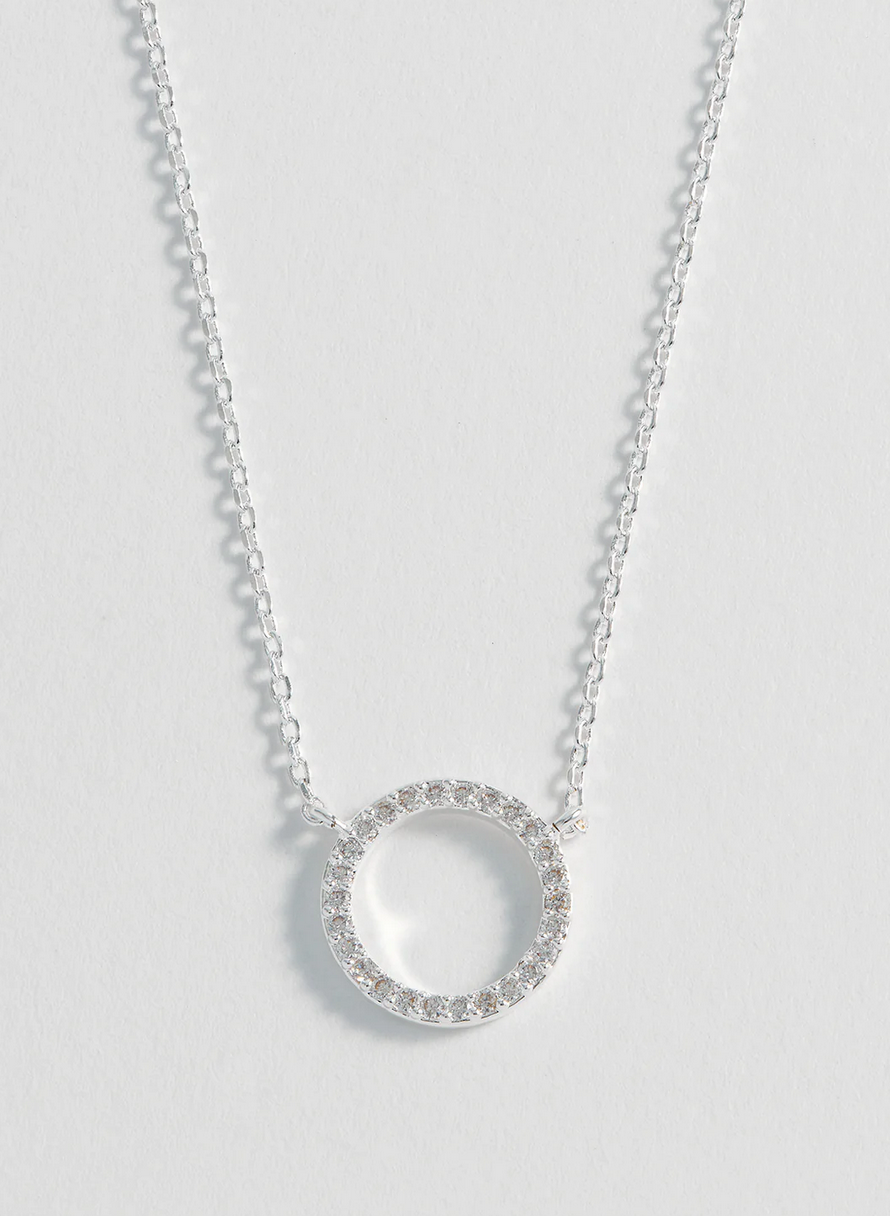 Estella Bartlett Large Pave Set Circle Cz Silver Plated Necklace