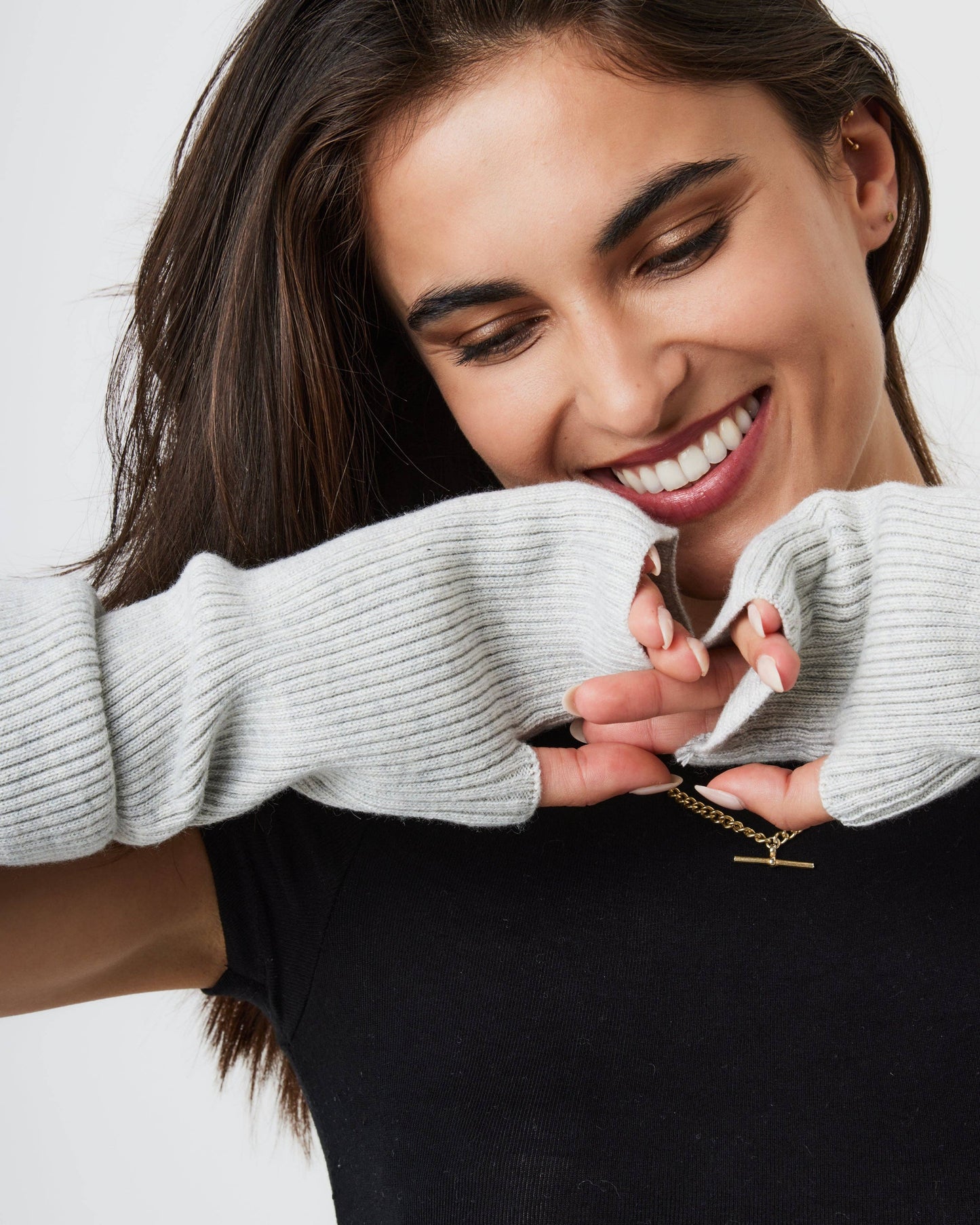 Ribbed Arm Warmers in Grey: Grey / M/L