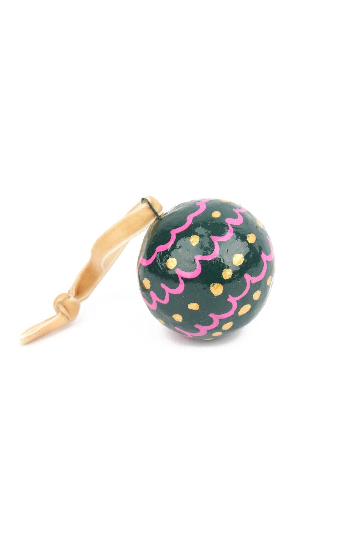 GREEN AND PINK WAVY MINI ROUND BAUBLE DECORATION