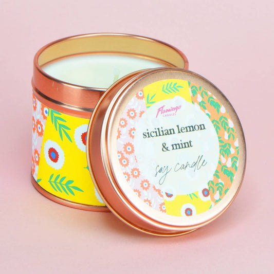 Sicilian Lemon & Mint Contrast Floral Print Rose Gold Tin