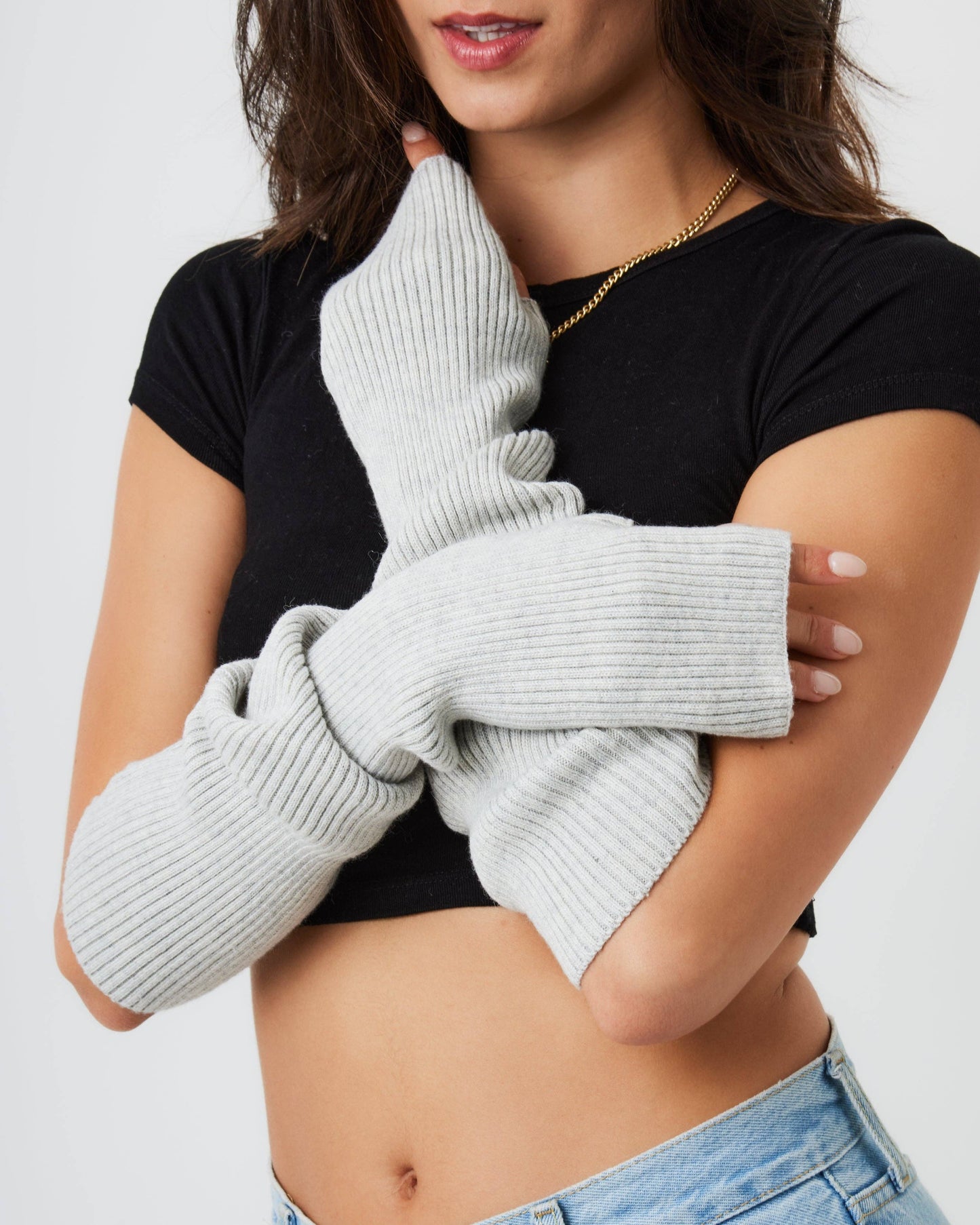 Ribbed Arm Warmers in Grey: Grey / M/L