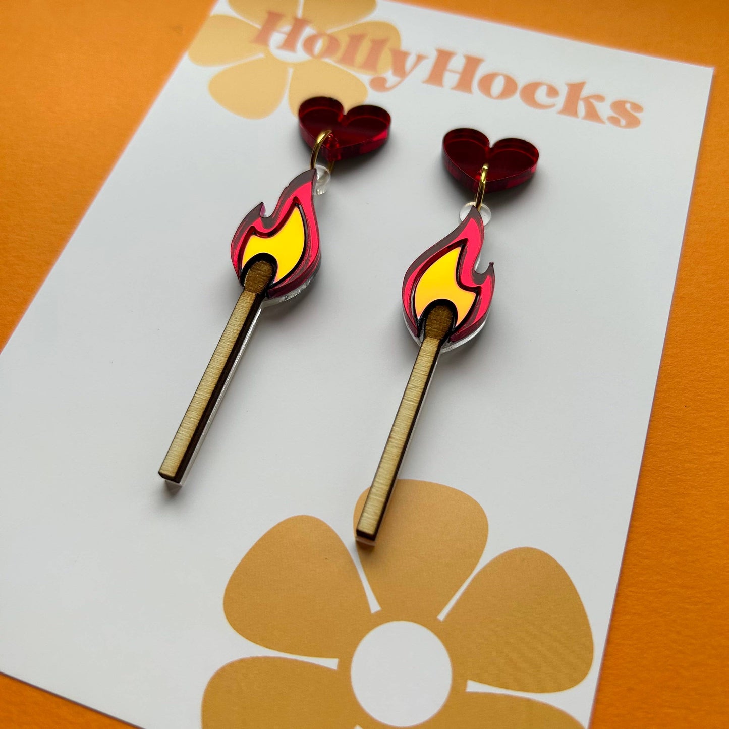 Red Hot Flame Match Acrylic Earrings