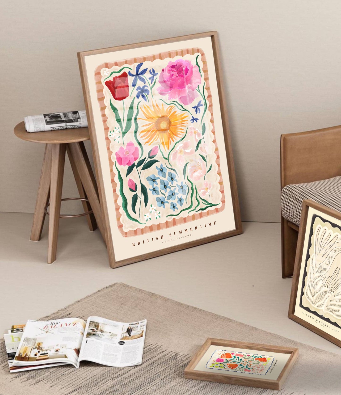 British Summertime, Art Print, Colourful Art, Floral Art: A4