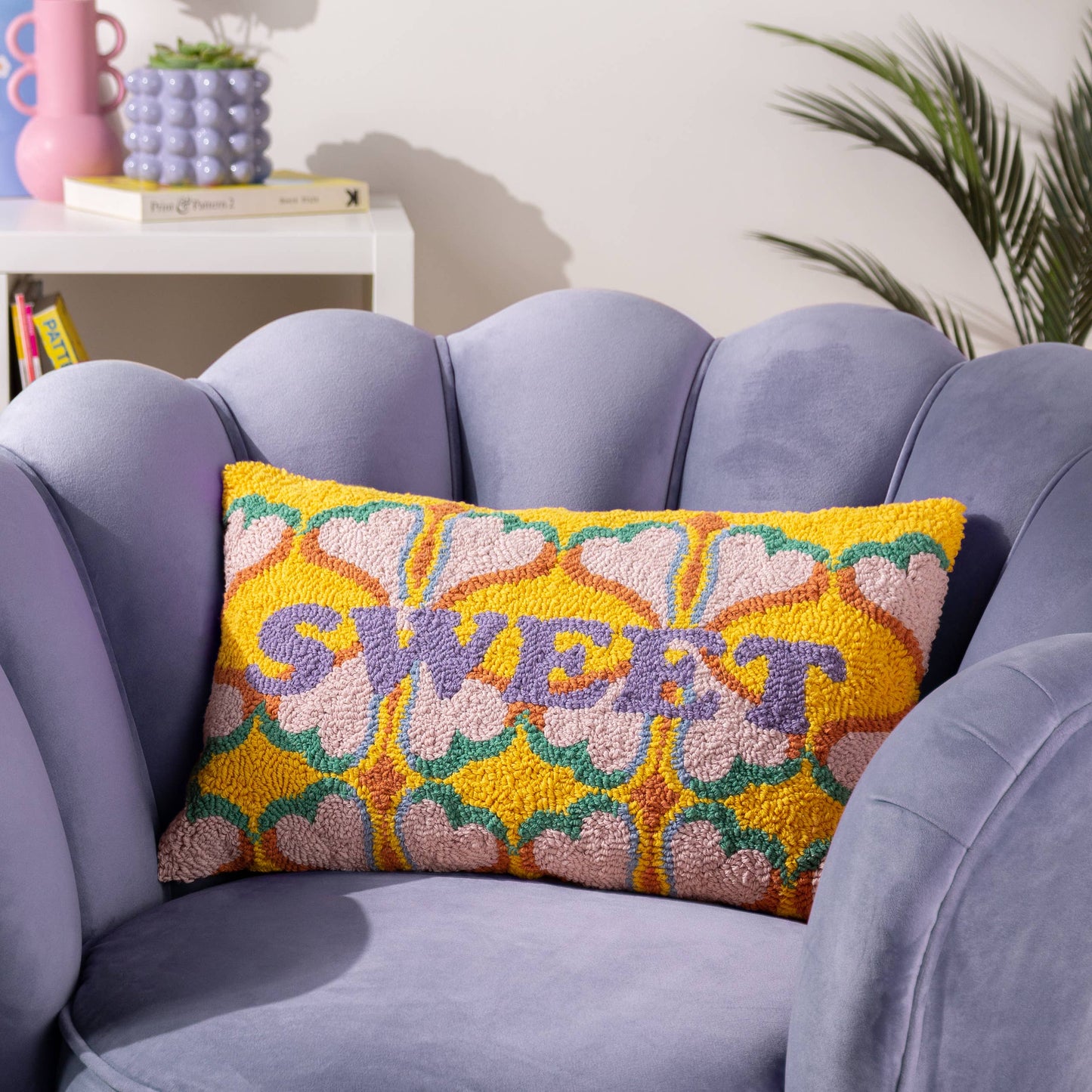 Sweet Knitted Cushion Yellow/Pink: Yellow/Pink / Polyester Filled / 30 x 50cm