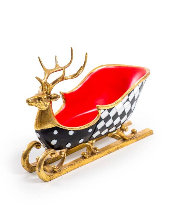 Black & Gold Reindeer Sleigh Bottle Holder/Storage Bowl
