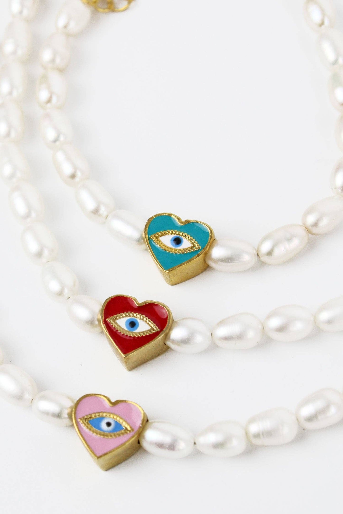 PEARL EVIL EYE HEART BRACELET