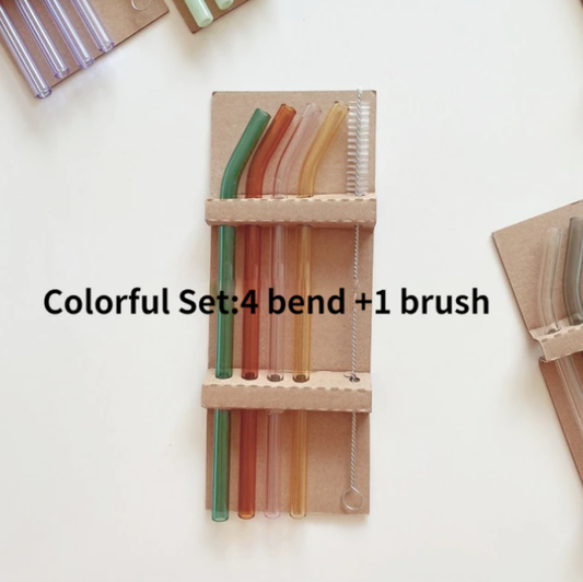 Set of 4 Glass Straws: Colorful