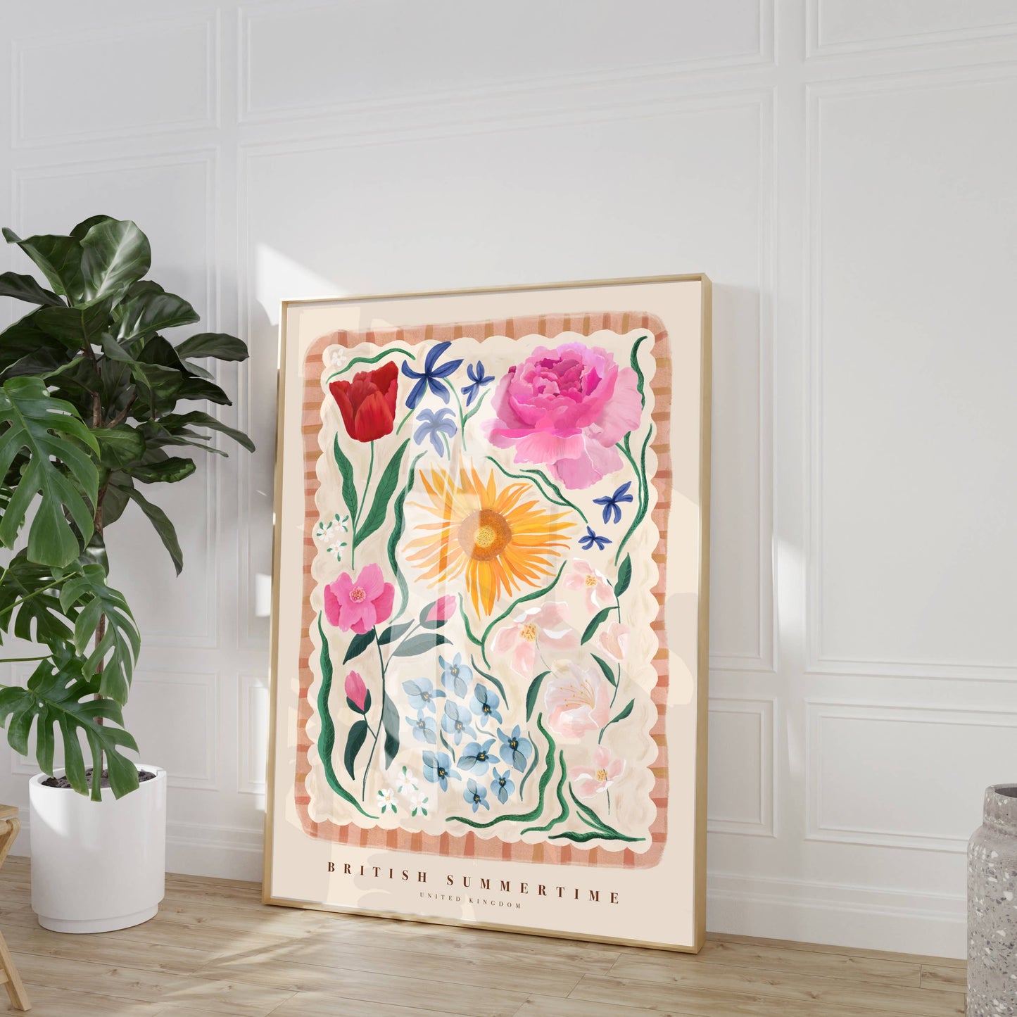 British Summertime, Art Print, Colourful Art, Floral Art: A4