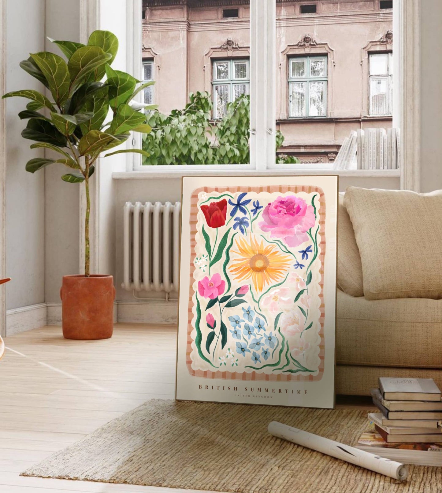 British Summertime, Art Print, Colourful Art, Floral Art: A4