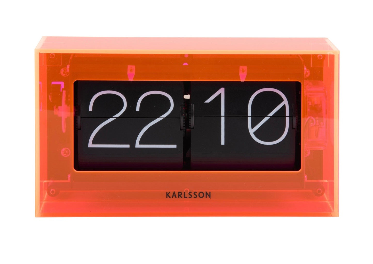 Karlsson neon orange boxed flip table clock
