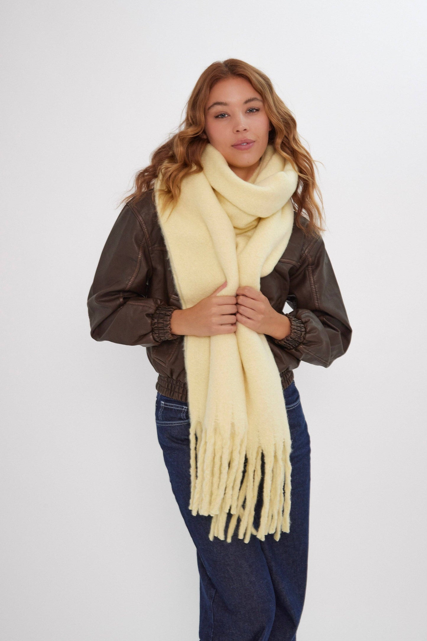 Oversized Chunky Blanket Scarf in Butter Yellow: Yellow