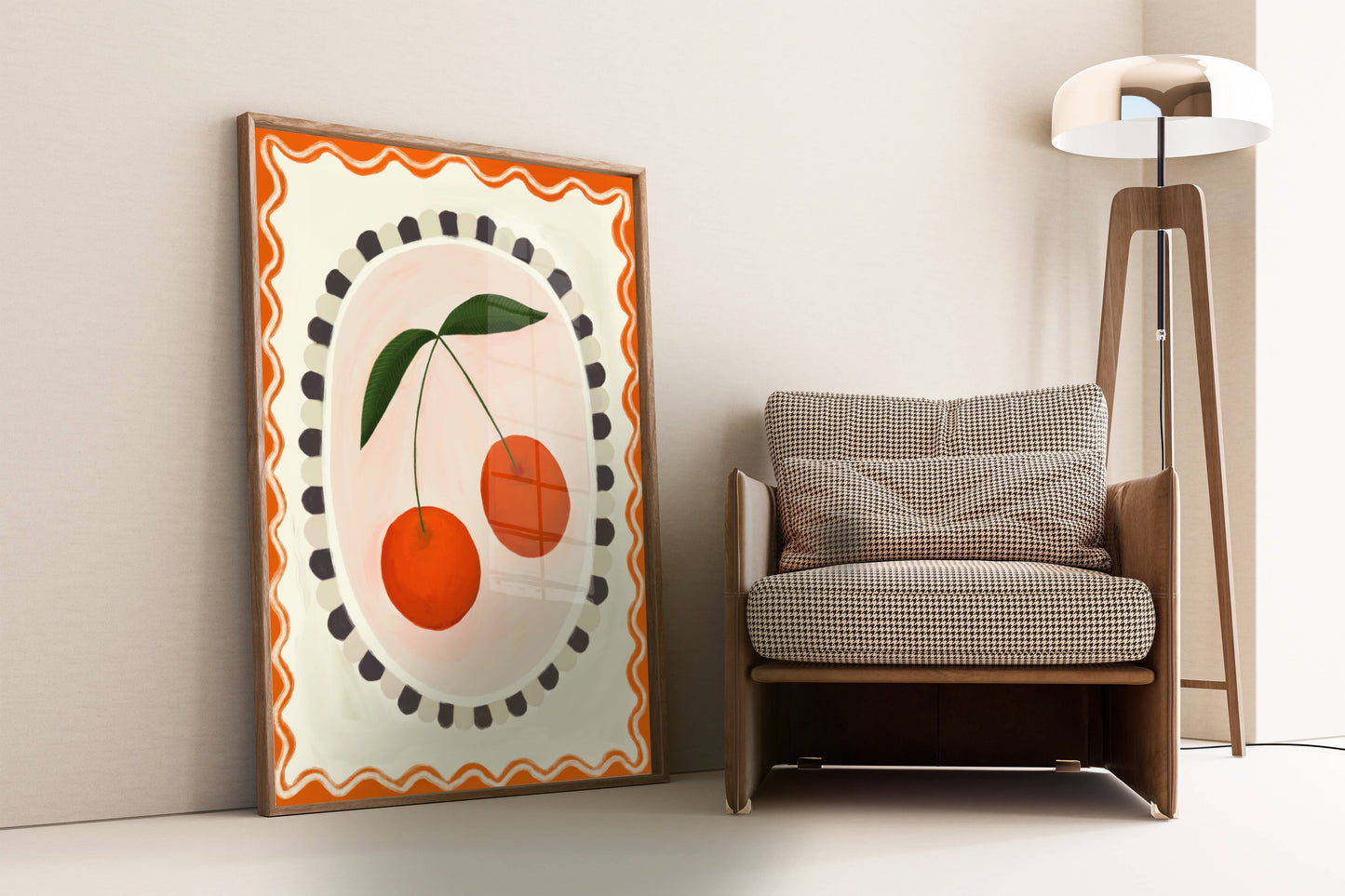 Cherry with border, Art print, Kitchen art,  colourful art: A3