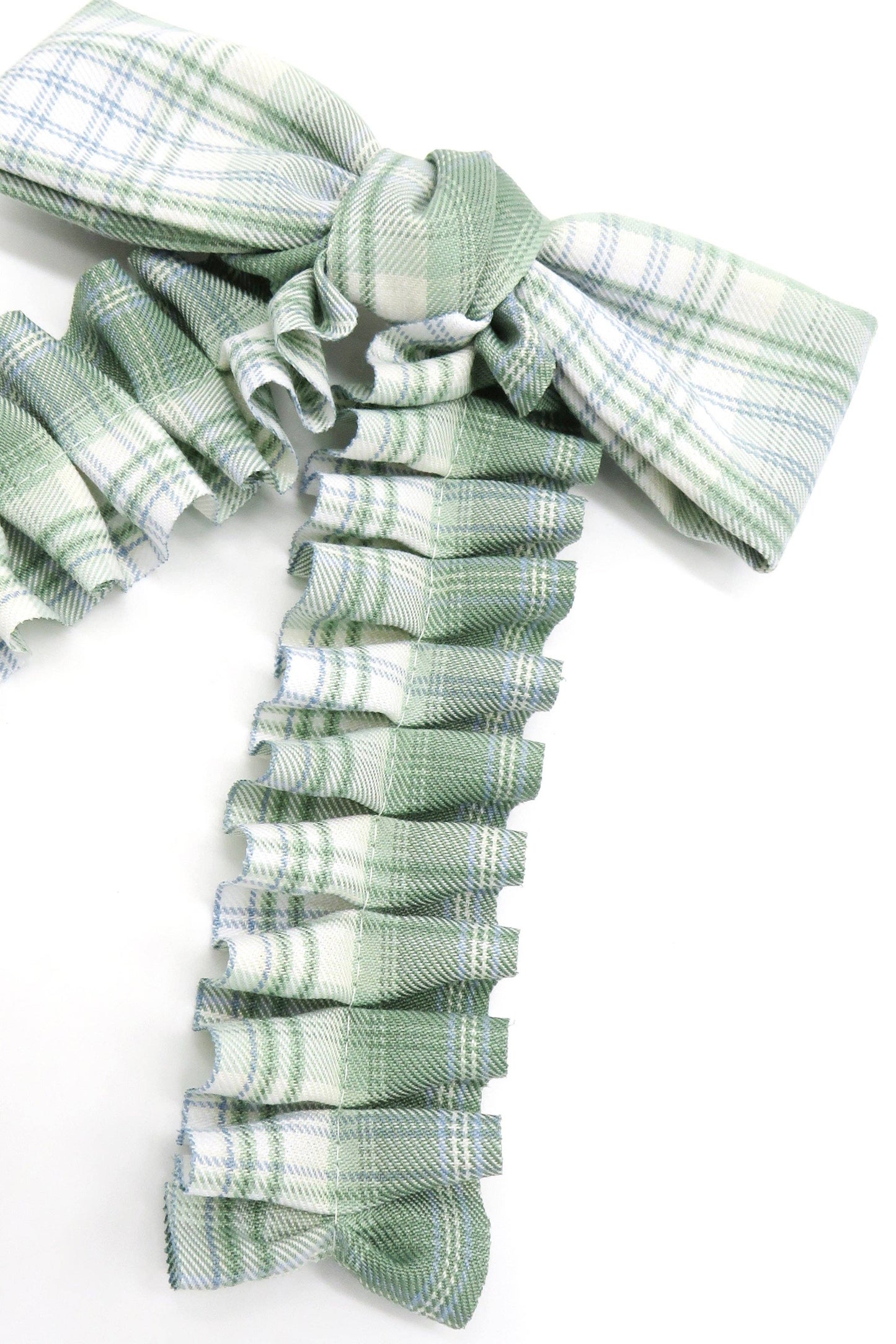Ruched Check Bow Clip in Green: Green