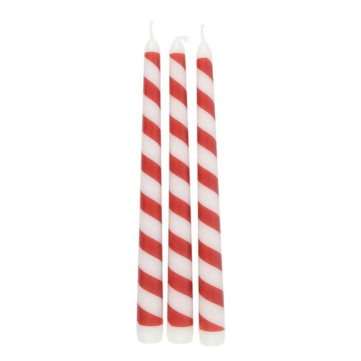 Set of 3 Candy Cane Stripe Christmas Taper Candles
