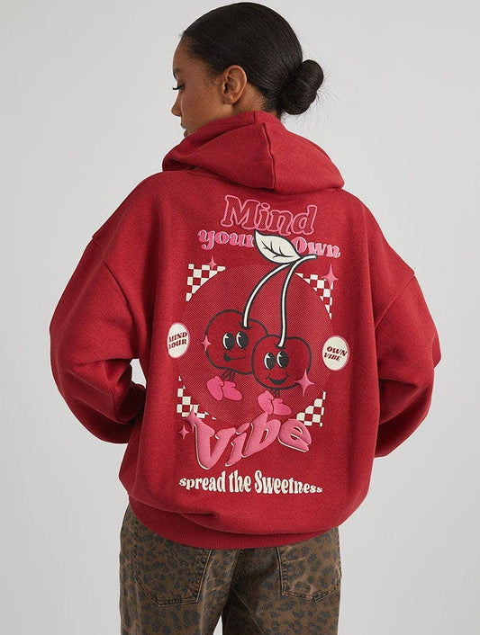 Mind Your Own Vibe Cherry Hoodie in Wine: S