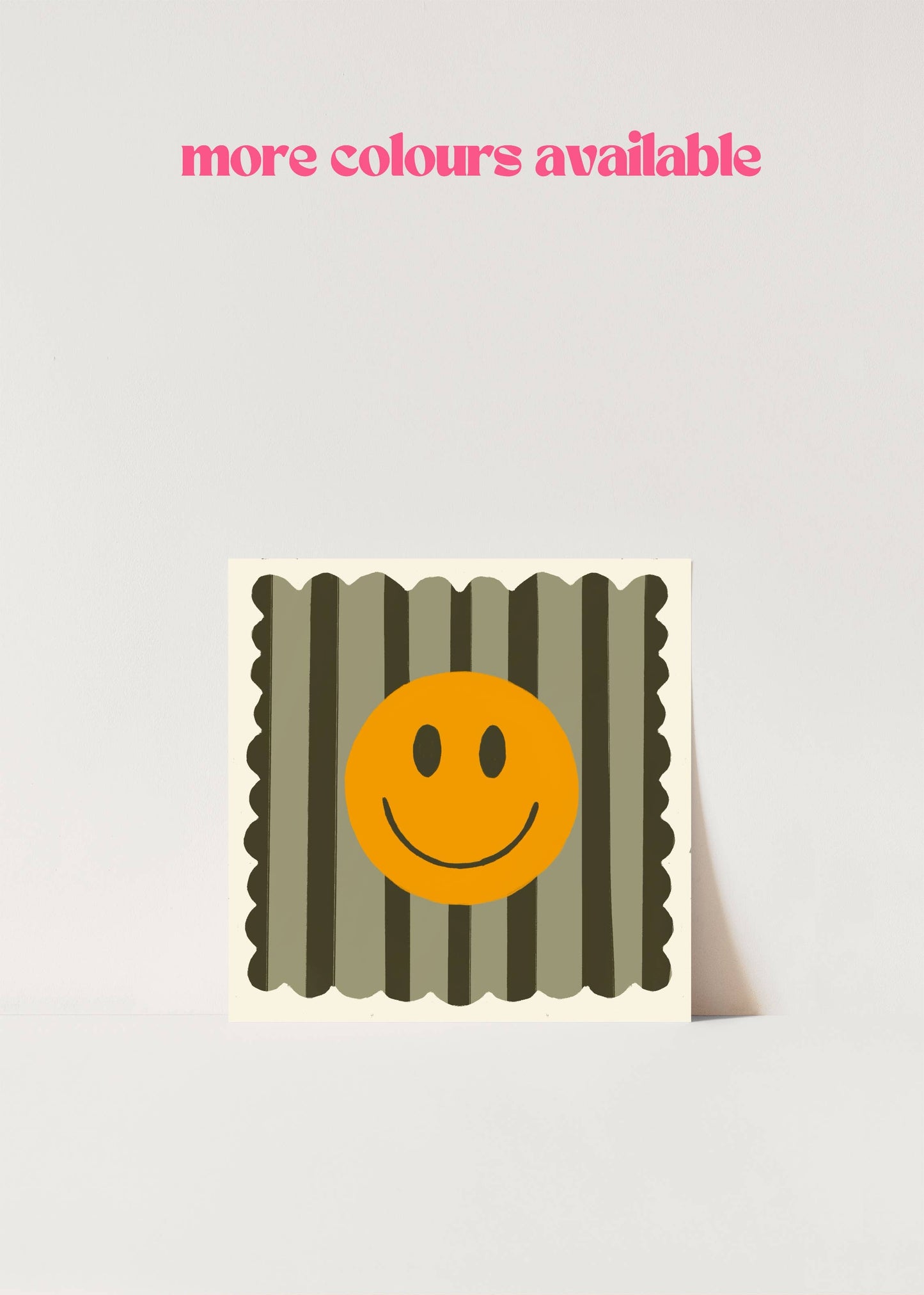 Olive Stripe Smiley, Dopamine Decor, Maximalist, Colourful : 14 x 14 Inches