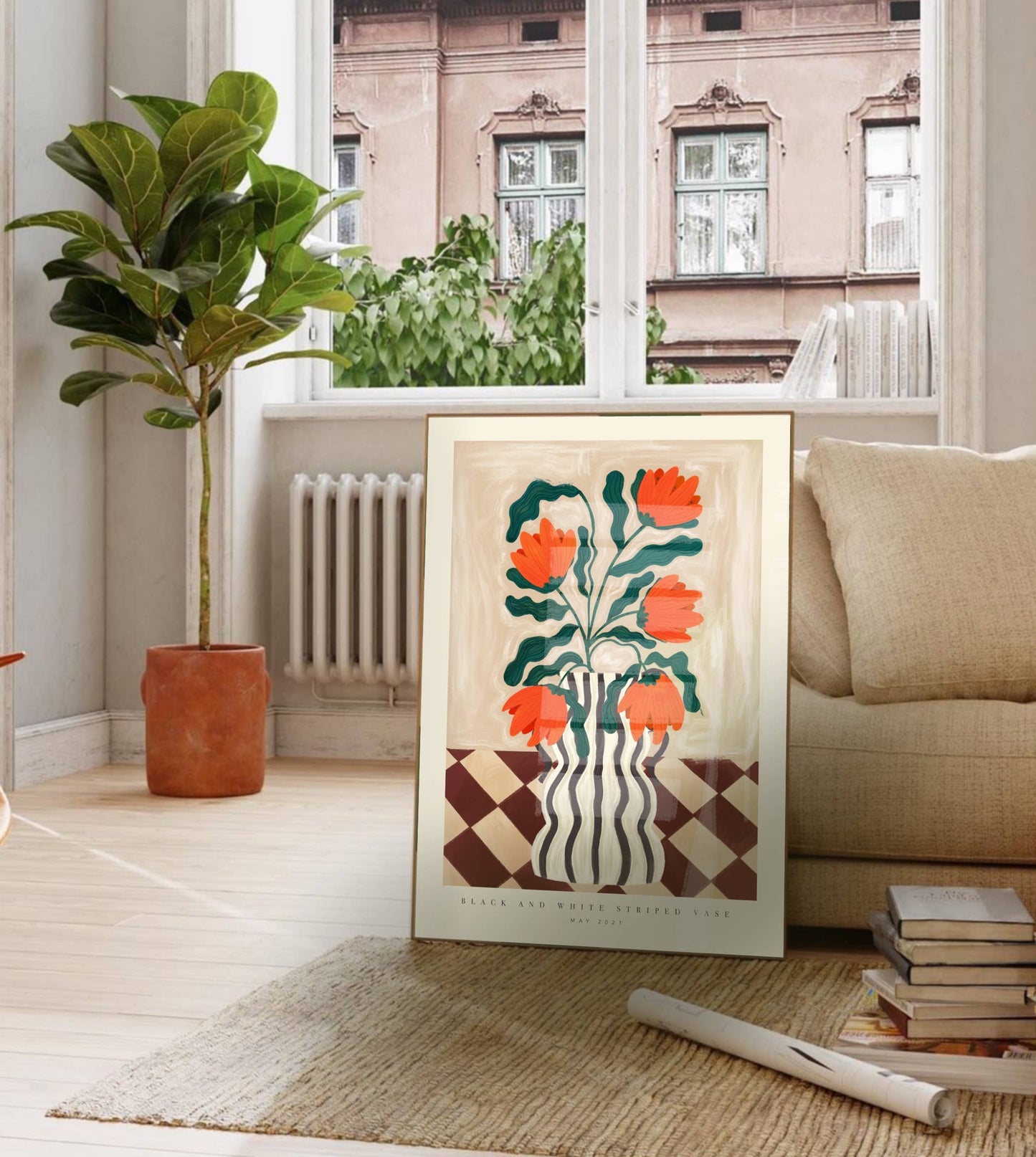 Vase Art Print, Colourful Art Print, Hand Drawn Art, Quirky: A3