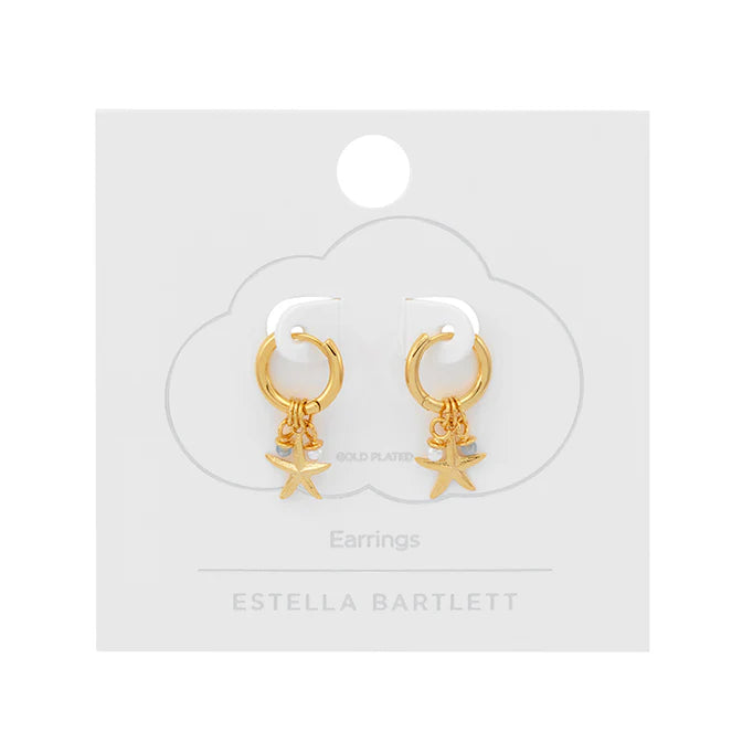 Estella Bartlett Hoop Earrings - Starfish Charm with Pearl and Blue Lace Agate