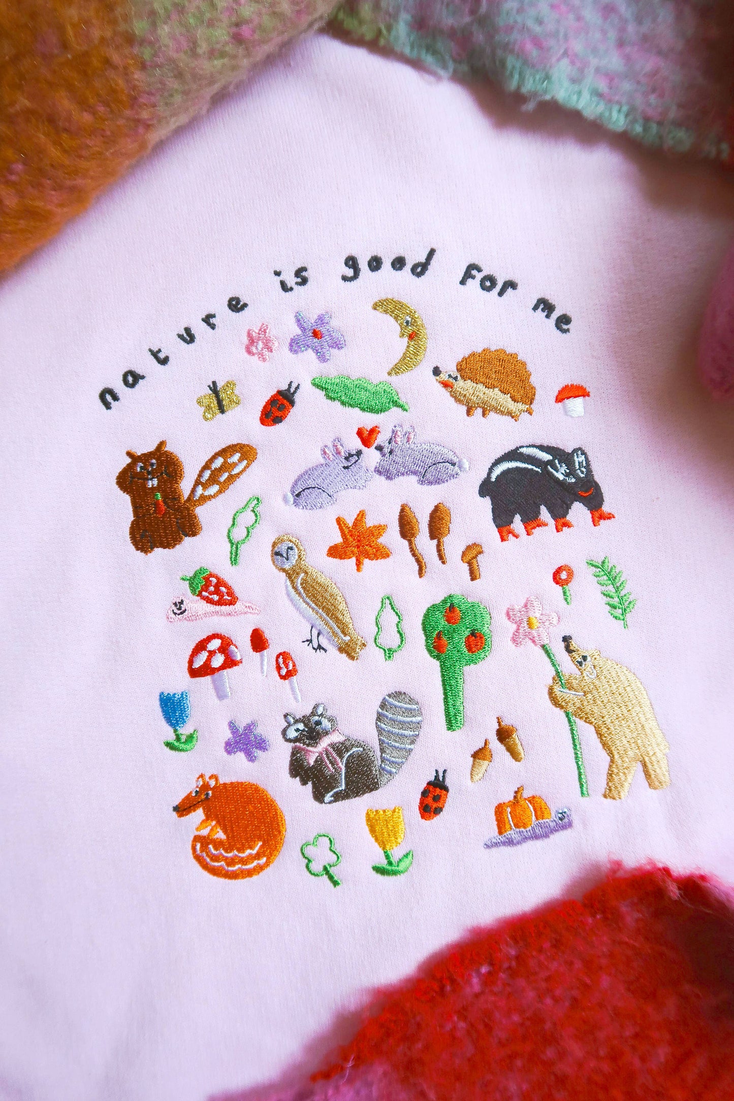 Nature Is Good For Me Embroidered Sweatshirt: Extra Large / Marshmallow Pink