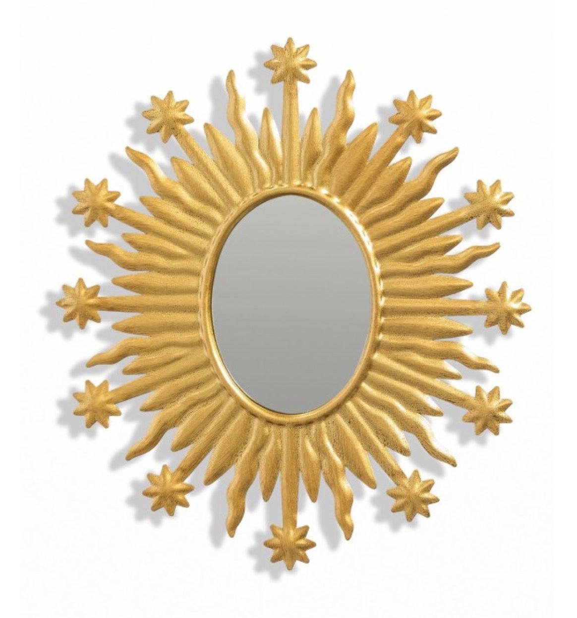 Small Antique Gold Sunburst Convex Mirror