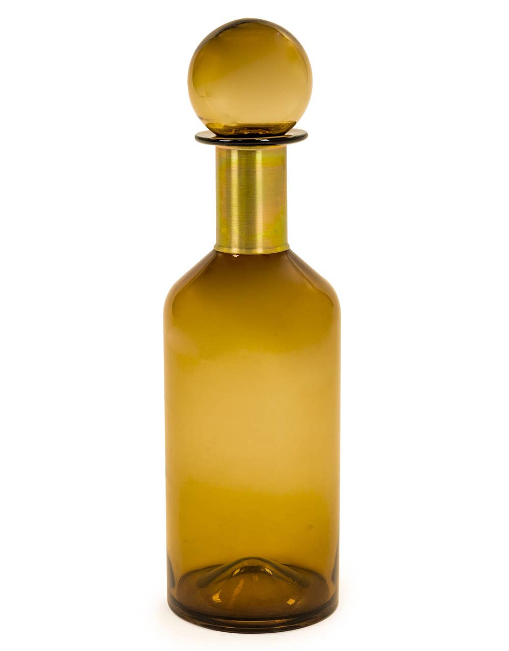 Tall Brown Glass Apothecary Bottle with Brass Neck