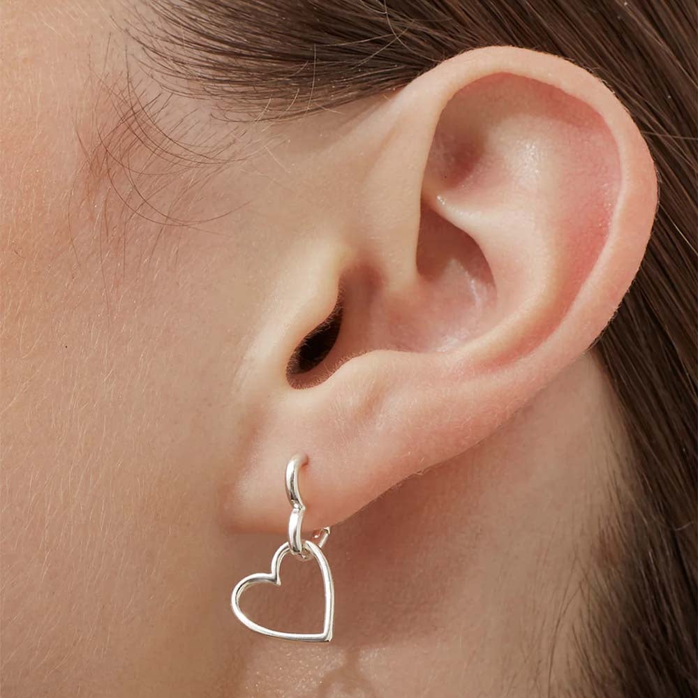 Silver Hinged Heart Hoop Earrings