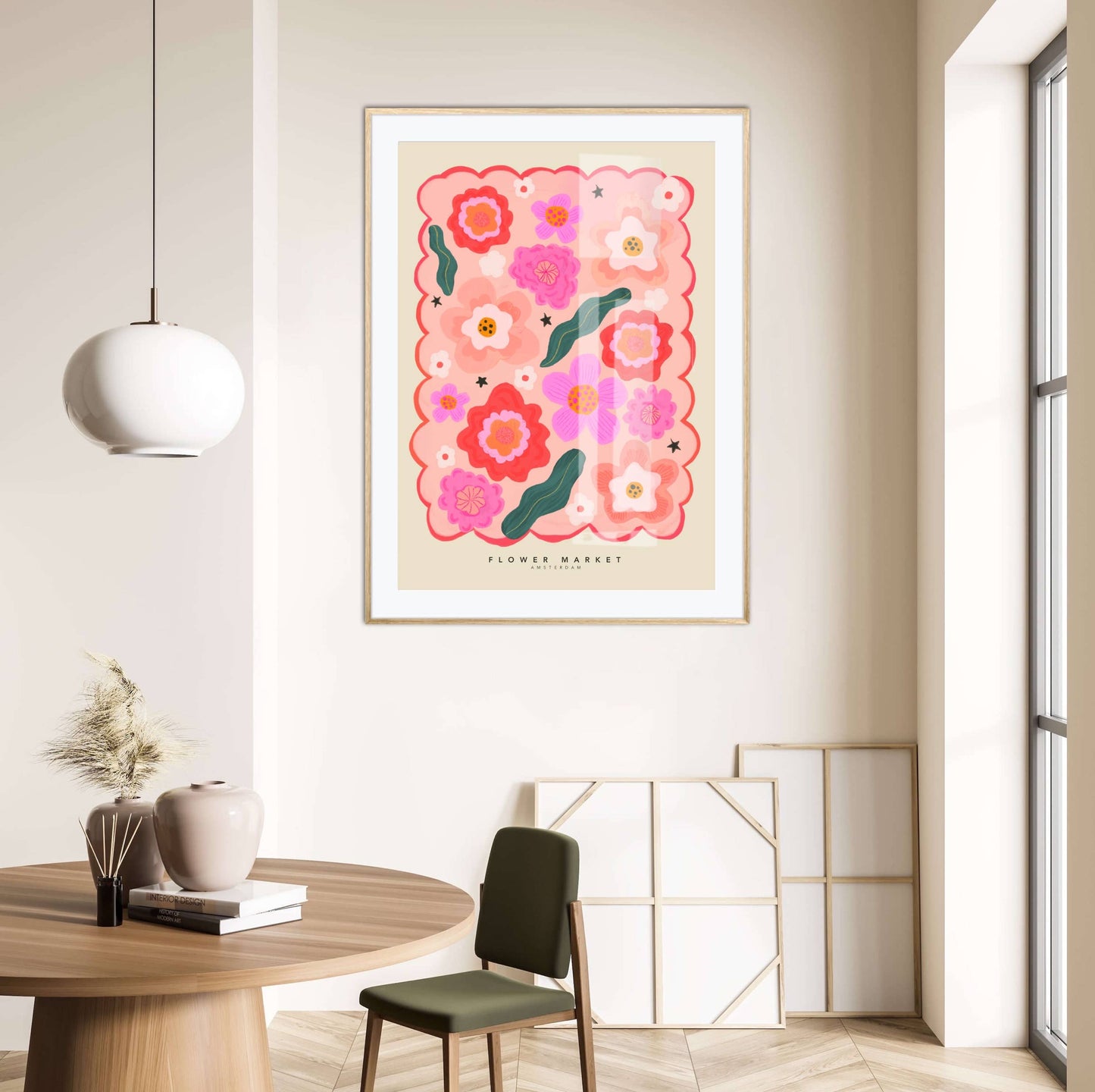 Colourful Flower Market Print, Illustration, Modern, Pink: A3