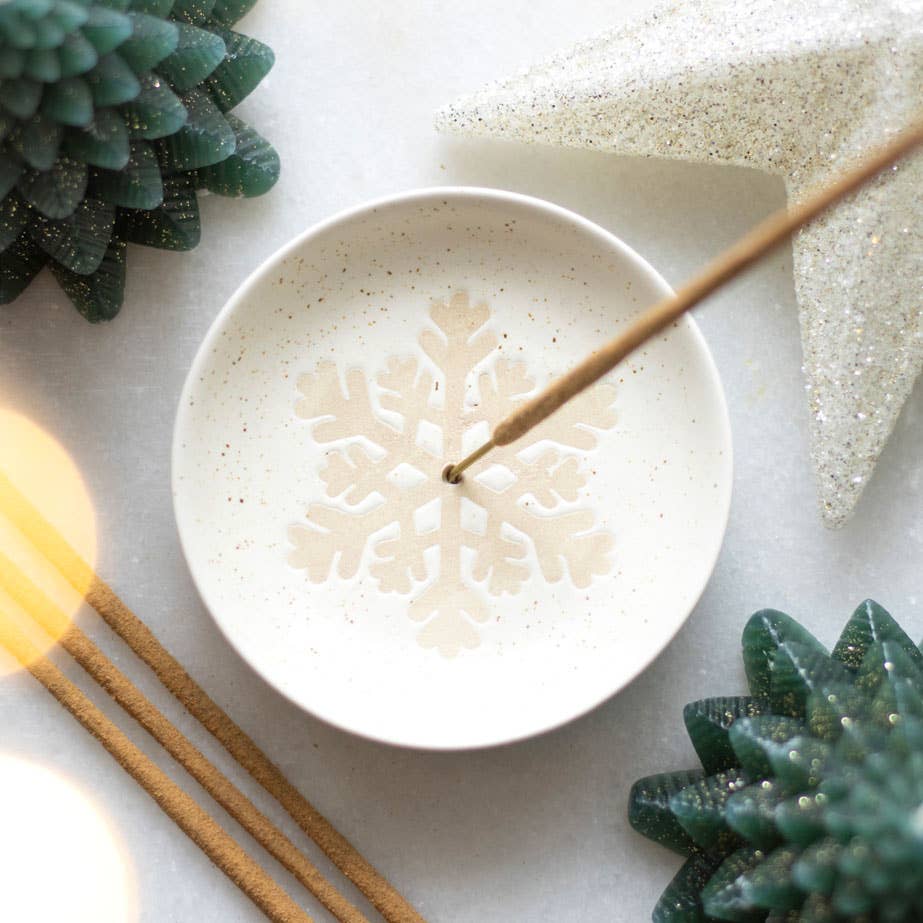 Winter Snowflake Ceramic Christmas Incense Holder Plate